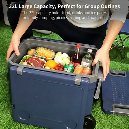 32L / 34Qt Folding Cooler Table – Wheeled Camping Picnic Cooler | Traverseon