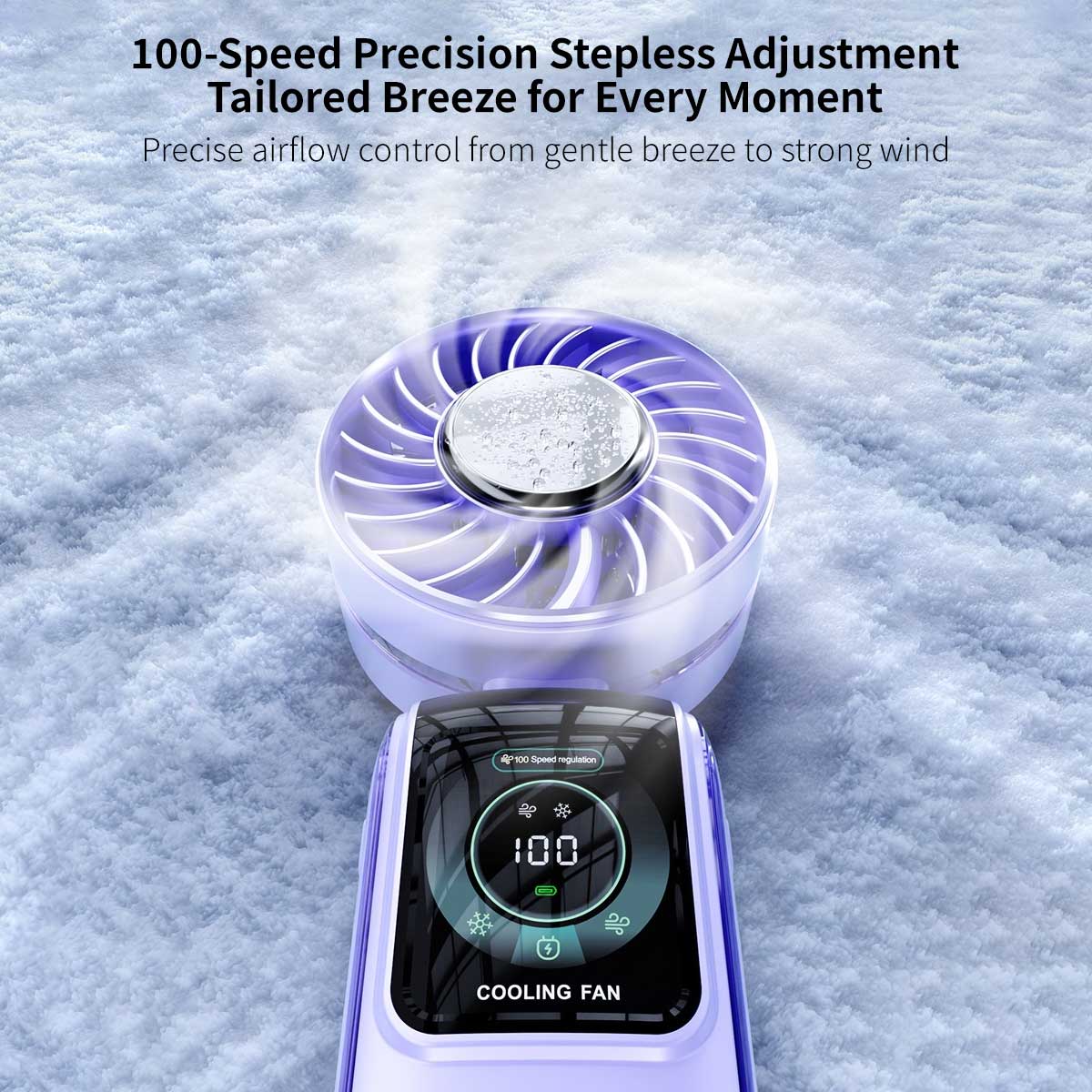TEC Ice Compress 3-in-1 Handheld Fan - NTC Safe, 100-Speed, LED Digital Display, 3600mAh Portable Cooler|Traverseon