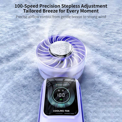 TEC Ice Compress 3-in-1 Handheld Fan - NTC Safe, 100-Speed, LED Digital Display, 3600mAh Portable Cooler|Traverseon