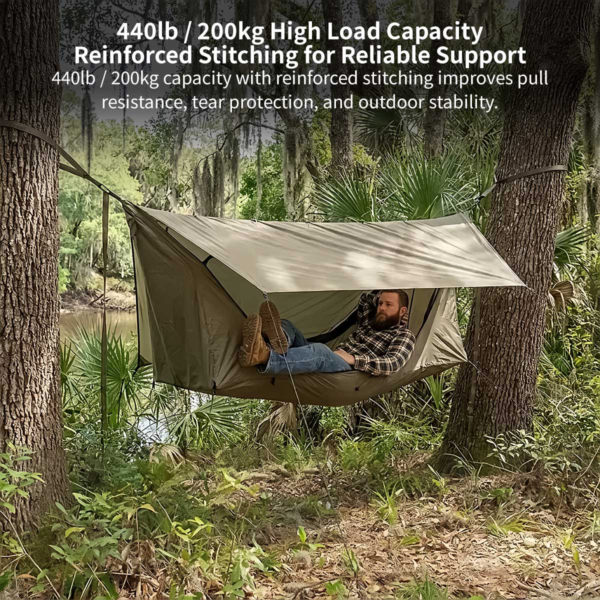 Anti-Mosquito Camping Hammock – 440 lb, 3000 mm Rain Tarp | Traverseon