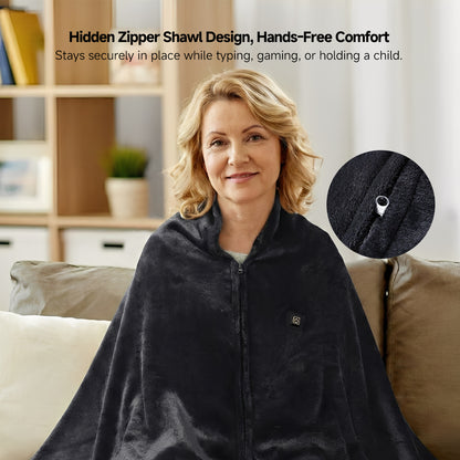 USB Heated Shawl Blanket – 3-Level Rapid Heating, Wearable & Washable for Home Office Camping | Traverseon