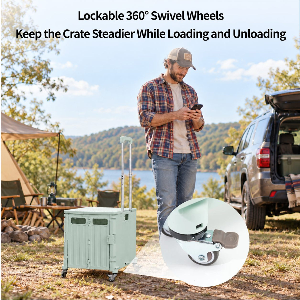 45L/65L Folding Utility Cart – Camping Crate with Stair-Climbing Wheels | Traverseon