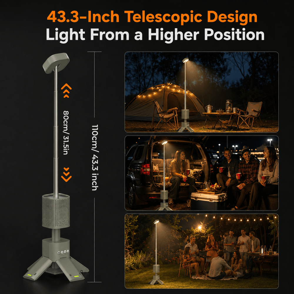 14000mAh Rechargeable Telescopic Camping Lantern with Bluetooth Speaker | Traverseon