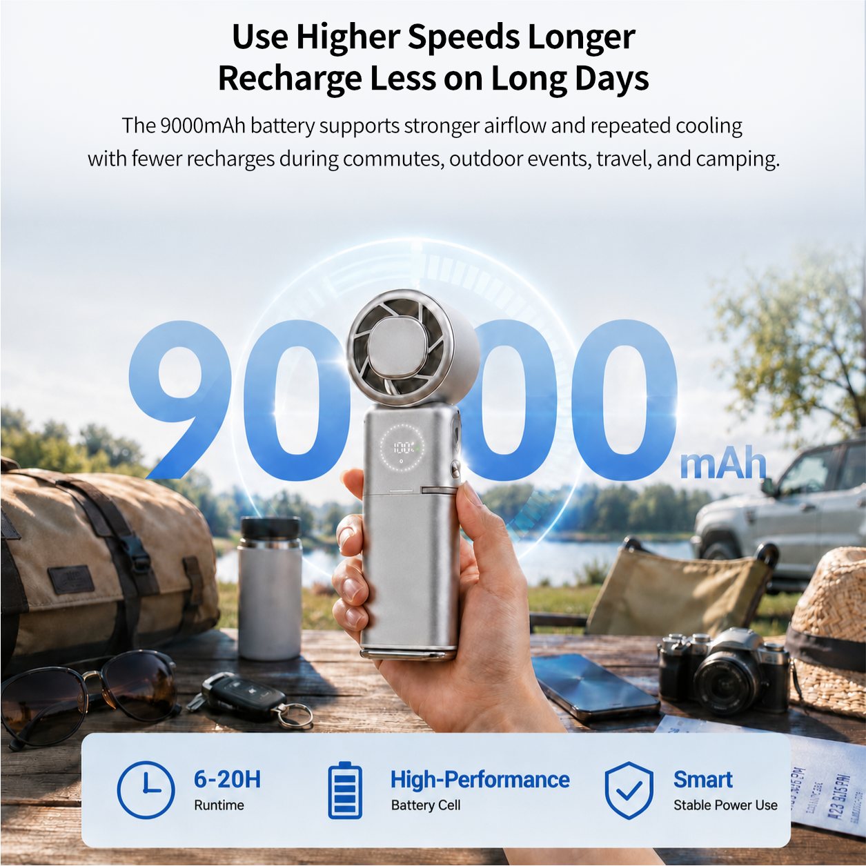 TEC Cooling Handheld Fan – Low-Noise 9000mAh Fan with Power Bank | Traverseon