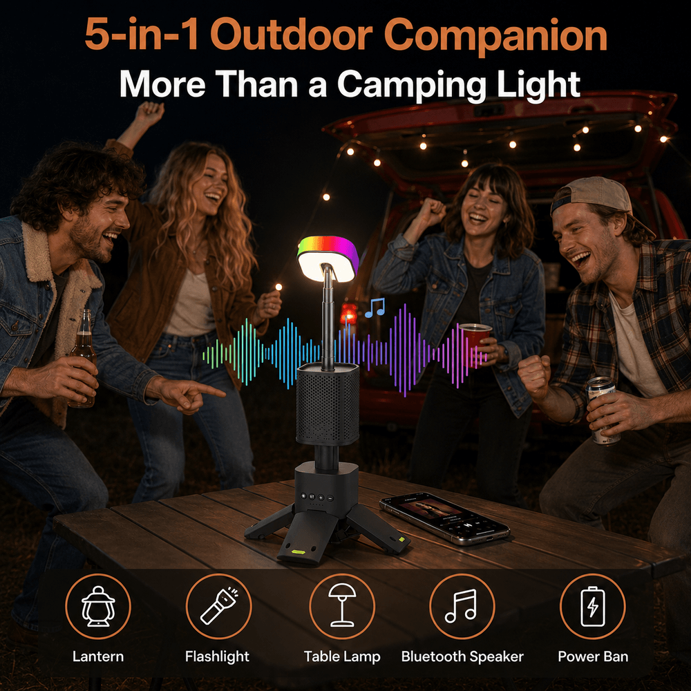 14000mAh Rechargeable Telescopic Camping Lantern with Bluetooth Speaker | Traverseon