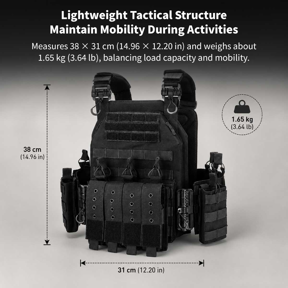 Tactical Vest MOLLE Carrier – 1000D Nylon Adjustable Military Gear Vest 38×31cm | Traverseon