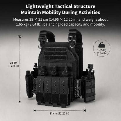 Tactical Vest MOLLE Carrier – 1000D Nylon Adjustable Military Gear Vest 38×31cm | Traverseon