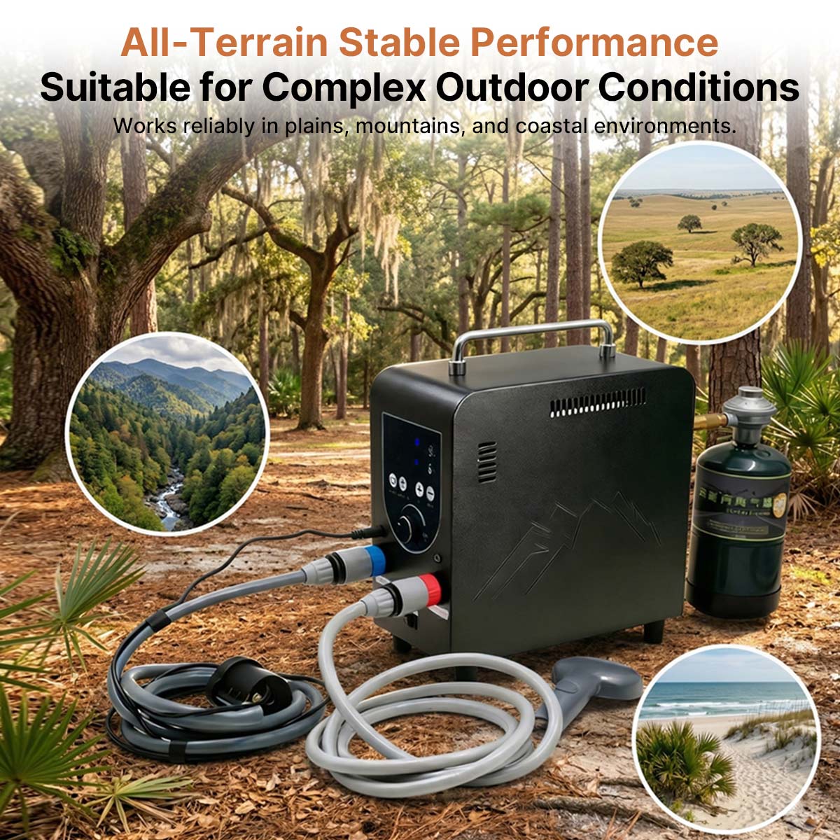 Portable Outdoor Water Heater with Instant 65°C Hot Water & 100-240V Universal Compatibility | Traverseon