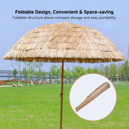 Straw Patio Umbrella – 2M/2.4M DoubleTop Anti-Pinch Tiltable Waterproof Deck Backyard Pool Garden | Traverseon