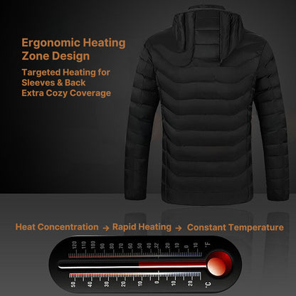 Heated jacket with 3 modes, windproof design, and 1-min quick heat.