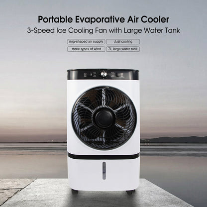 Portable Evaporative Air Cooler – 3-Speed Ice Cooling Fan with Large Water Tank | Traverseon