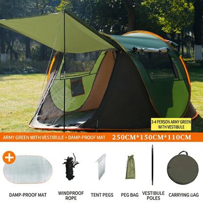 Automatic Pop-up Camping Tent – 3-8 Person Waterproof Instant Setup Shelter with Porch | Traverseon