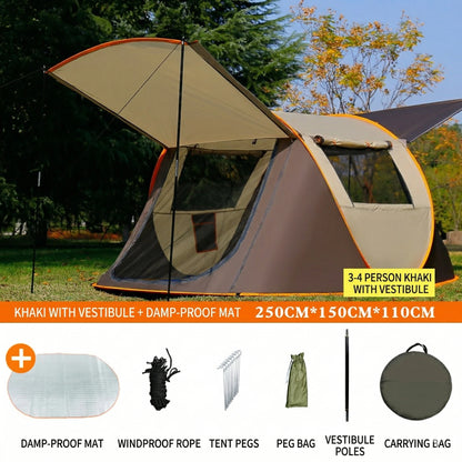 Automatic Pop-up Camping Tent – 3-8 Person Waterproof Instant Setup Shelter with Porch | Traverseon