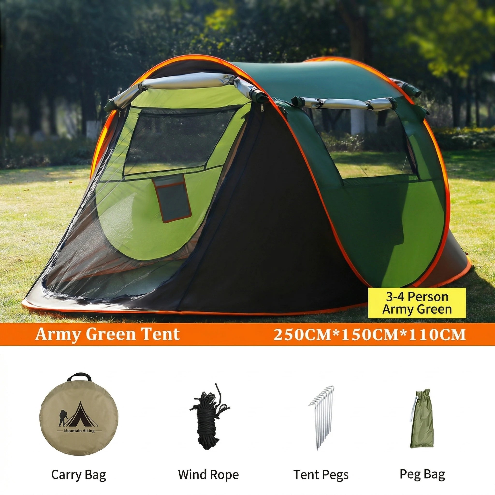 Automatic Pop-up Camping Tent – 3-8 Person Waterproof Instant Setup Shelter with Porch | Traverseon