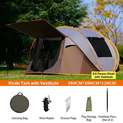 Automatic Pop-up Camping Tent – 3-8 Person Waterproof Instant Setup Shelter with Porch | Traverseon