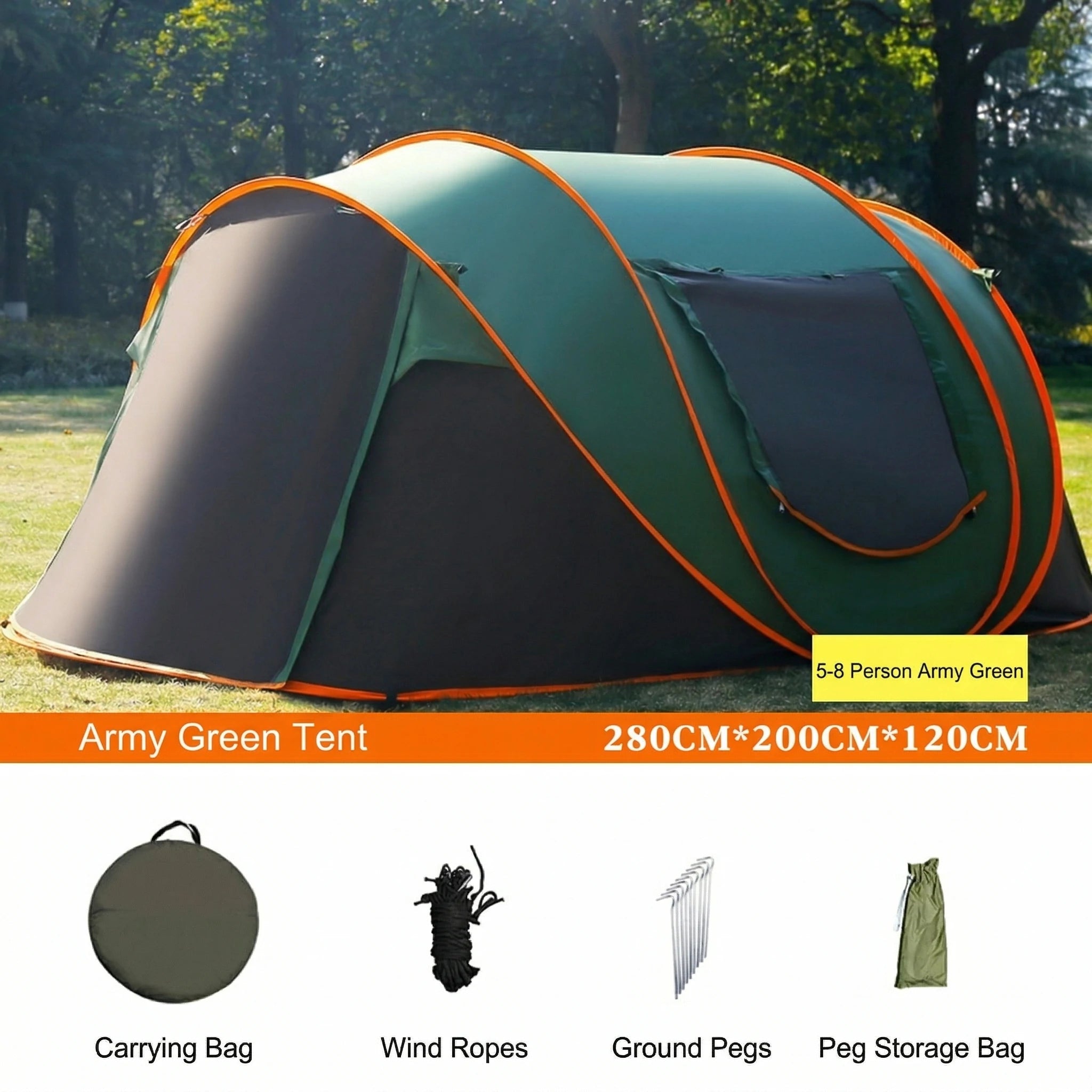 Automatic Pop-up Camping Tent – 3-8 Person Waterproof Instant Setup Shelter with Porch | Traverseon