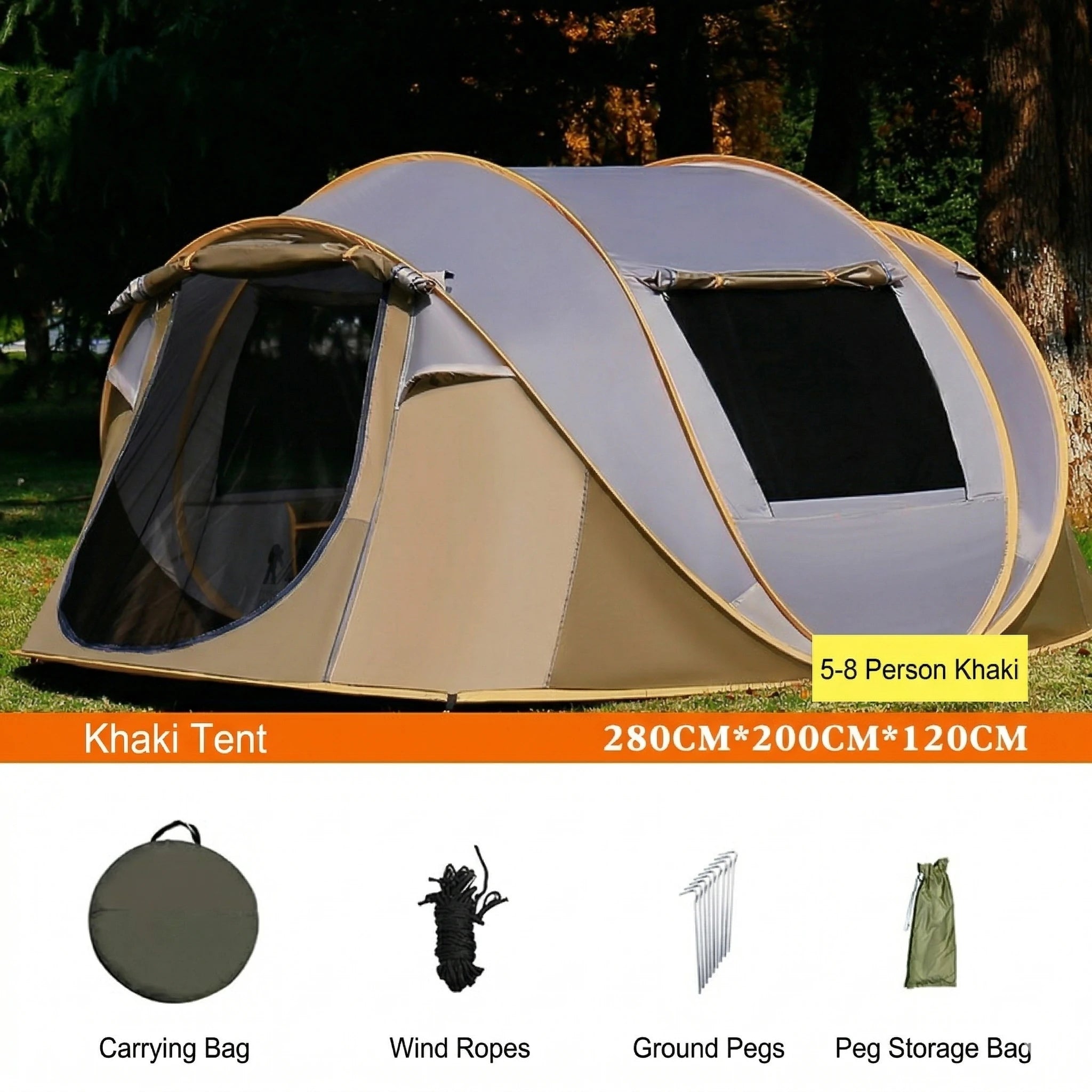 Automatic Pop-up Camping Tent – 3-8 Person Waterproof Instant Setup Shelter with Porch | Traverseon
