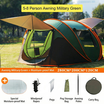 Automatic Pop-up Camping Tent – 3-8 Person Waterproof Instant Setup Shelter with Porch | Traverseon