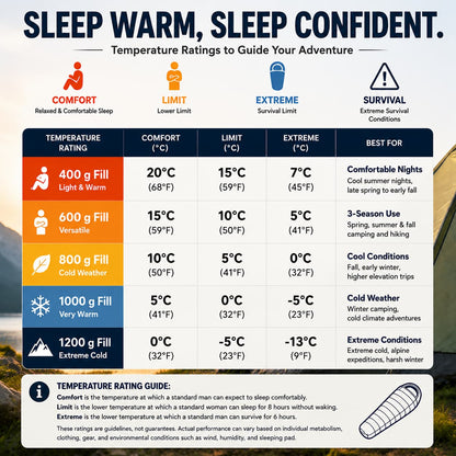 Down Mummy Sleeping Bag for Adults – 9°F–45°F Temperature Options | Traverseon