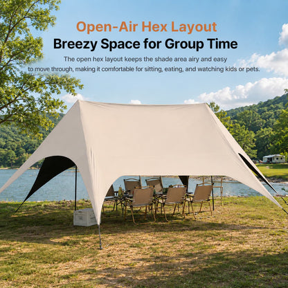 Large Hex Camping Tarp Shelter – UPF50+ 301 sq ft Sun Shade Canopy | Traverseon