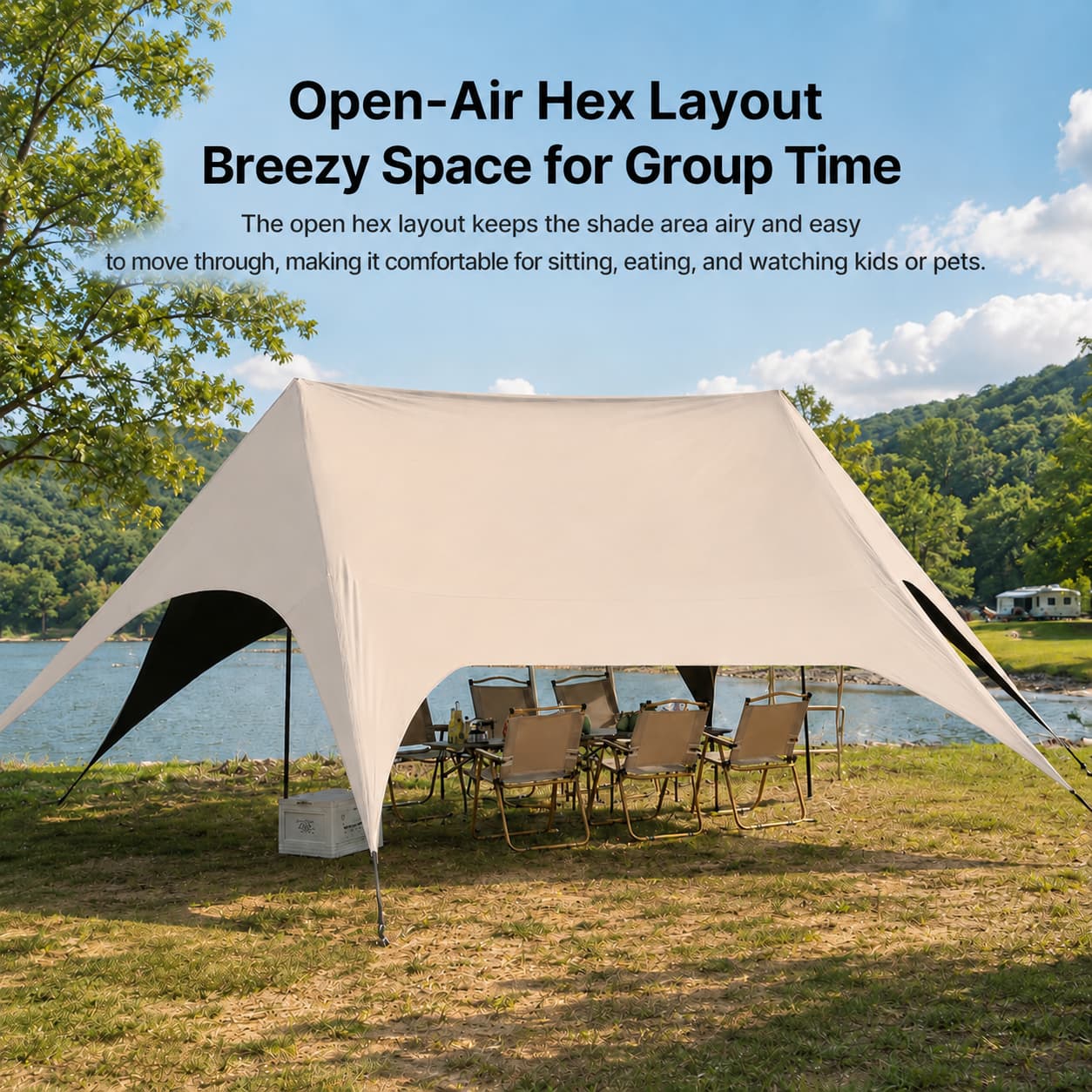 Large Hex Camping Tarp Shelter – UPF50+ 301 sq ft Sun Shade Canopy | Traverseon