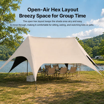 Large Hex Camping Tarp Shelter – UPF50+ 301 sq ft Sun Shade Canopy | Traverseon