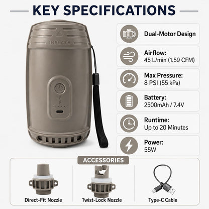Rechargeable Air Pump for Inflatables – 2500mAh Camping Pump | Traverseon