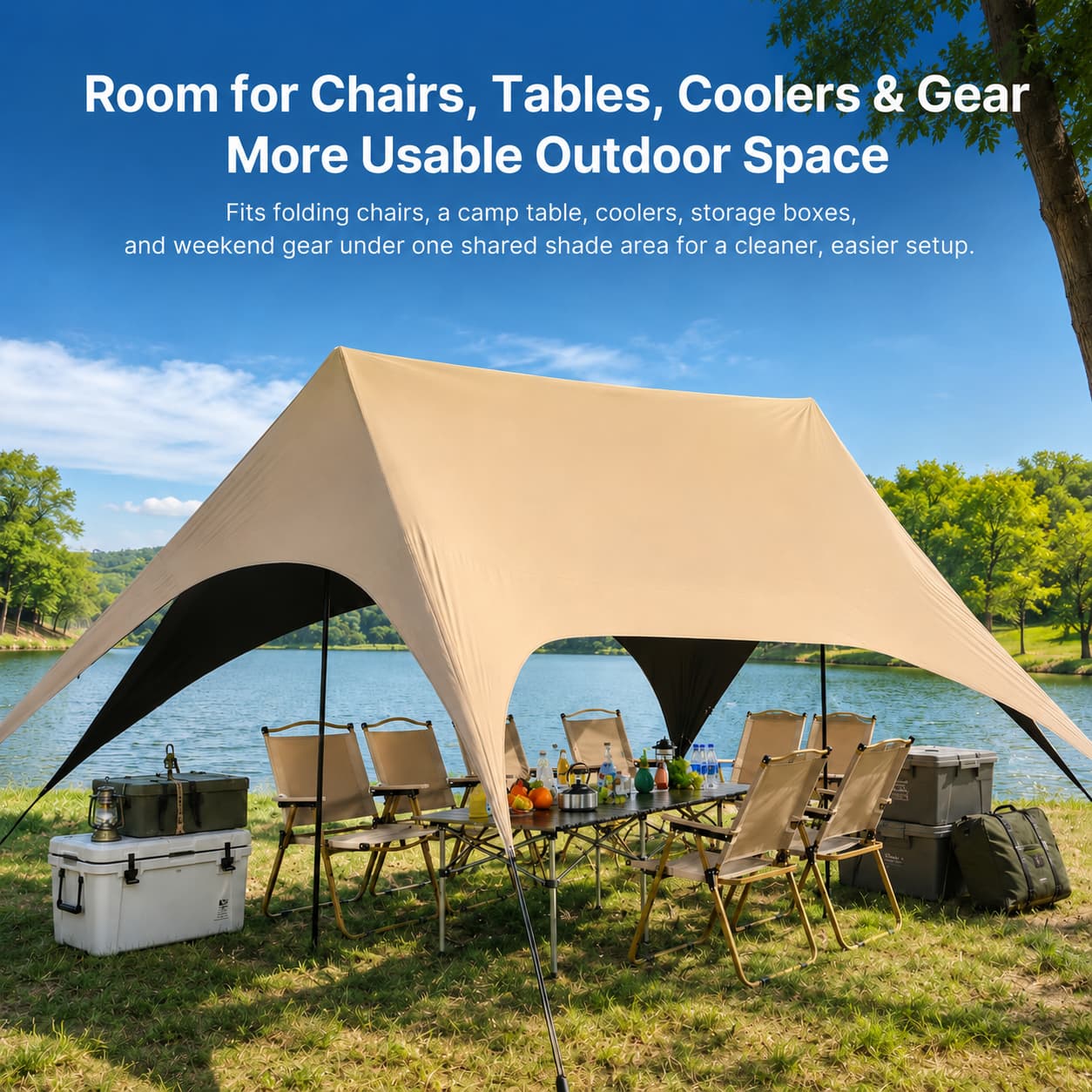 Large Hex Camping Tarp Shelter – UPF50+ 301 sq ft Sun Shade Canopy | Traverseon