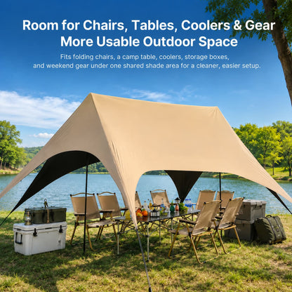 Large Hex Camping Tarp Shelter – UPF50+ 301 sq ft Sun Shade Canopy | Traverseon