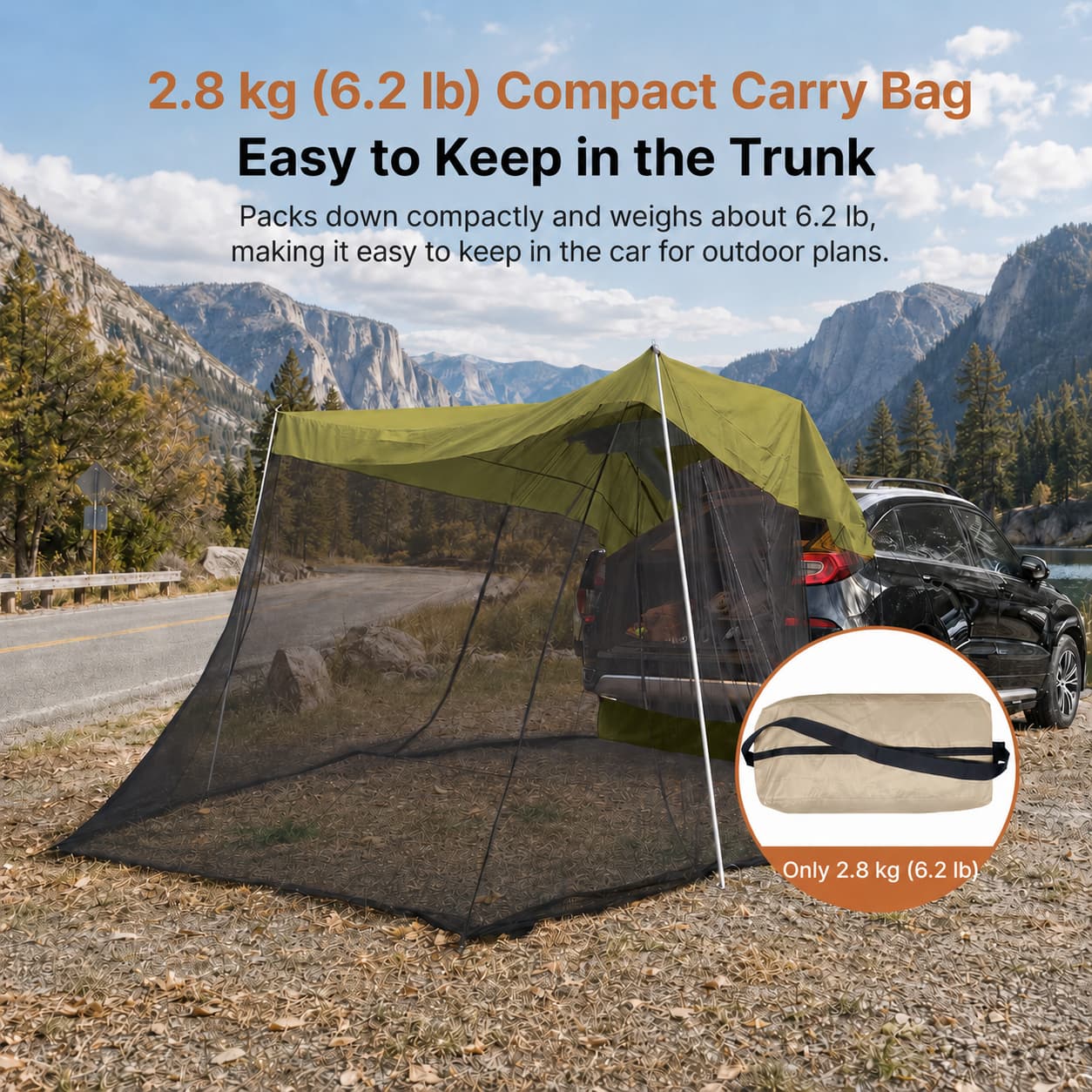 SUV Tailgate Screen Canopy – 10 x 6.5 ft Mosquito Net Sun Shade | Traverseon