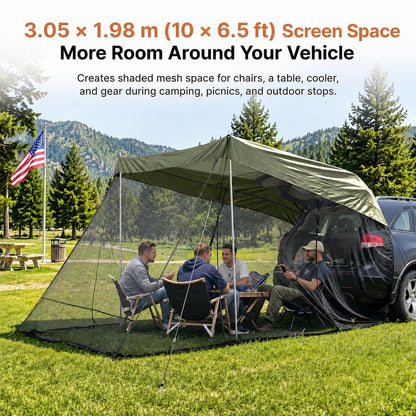 SUV Tailgate Screen Canopy – 10 x 6.5 ft Mosquito Net Sun Shade | Traverseon
