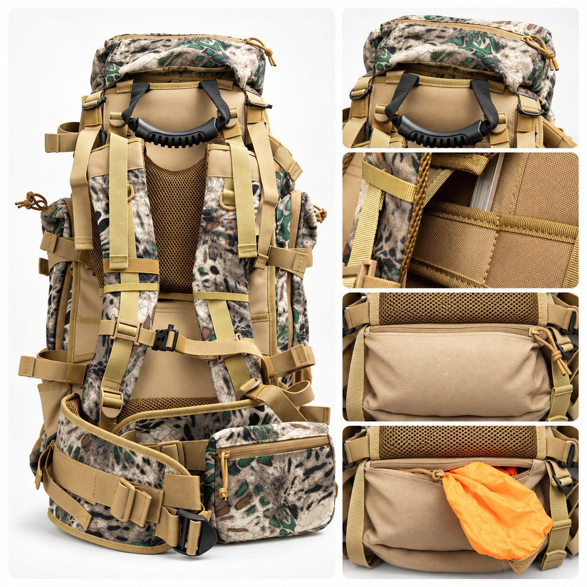 65.5L Camo Framed Hunting Backpack – 40 kg (88 lb) Max Load Meat Hauler | Traverseon