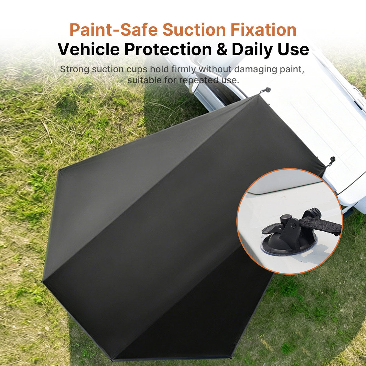 SideMount Dual-Use Car Awning — 2-in-1 Rear & Side Setup, Windproof Stable, All-Weather Portable | Traverseon