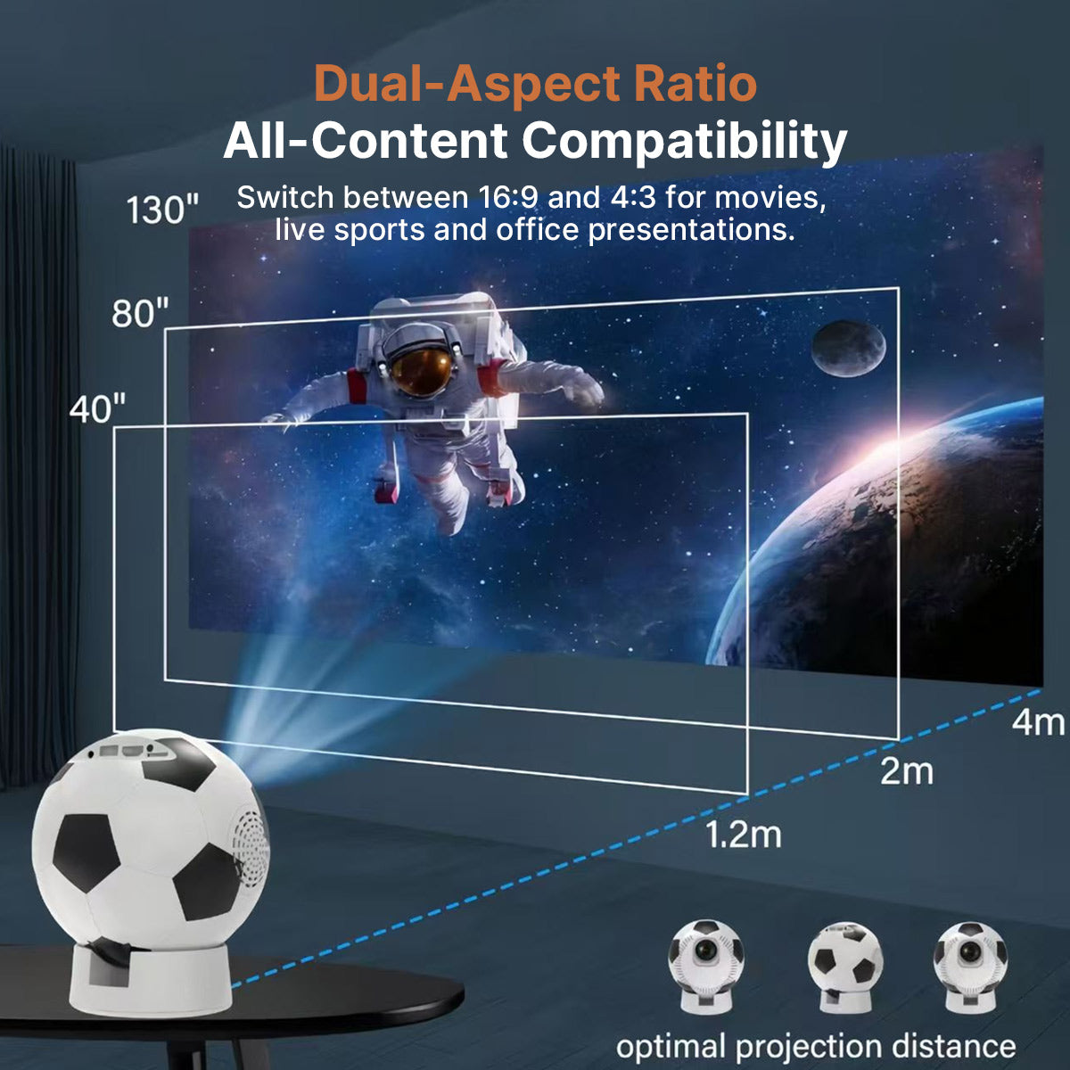 Soccer-Shaped Smart Projector – 360° WiFi6 Home Theater | Traverseon