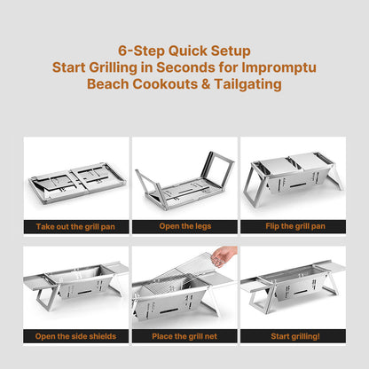 Portable Charcoal BBQ – 2cm Ultra-Thin Foldable for 3-6 People | Traverseon