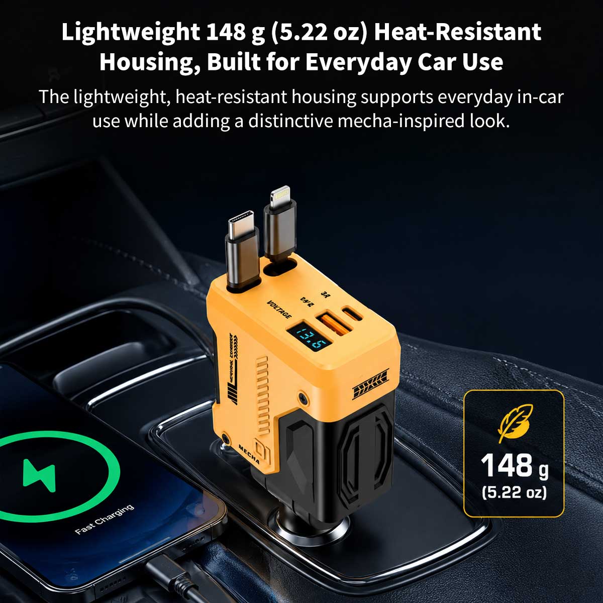 120W 4-in-1 Retractable Car Charger – 70 cm Dual Cables Fast Charge | Traverseon