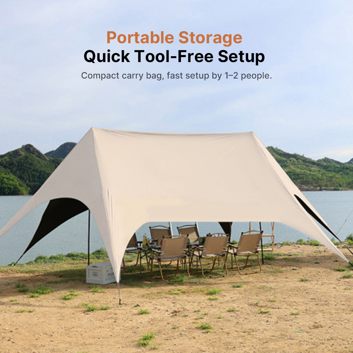 StormLock™ Hex Shelter — 360° Rainproof, 6-Point Stable, 2.6m Tall Entry, All-Terrain Portable | Traverseon