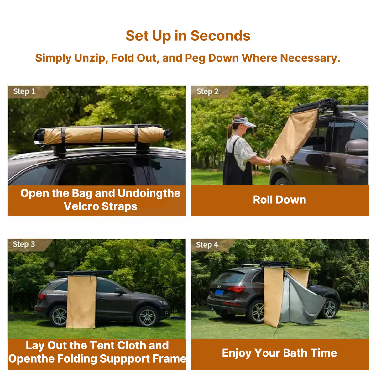 Portable Foldable Overland Car-Mounted Camping Shower Tent – Versatile Needs and with Hanging Loops