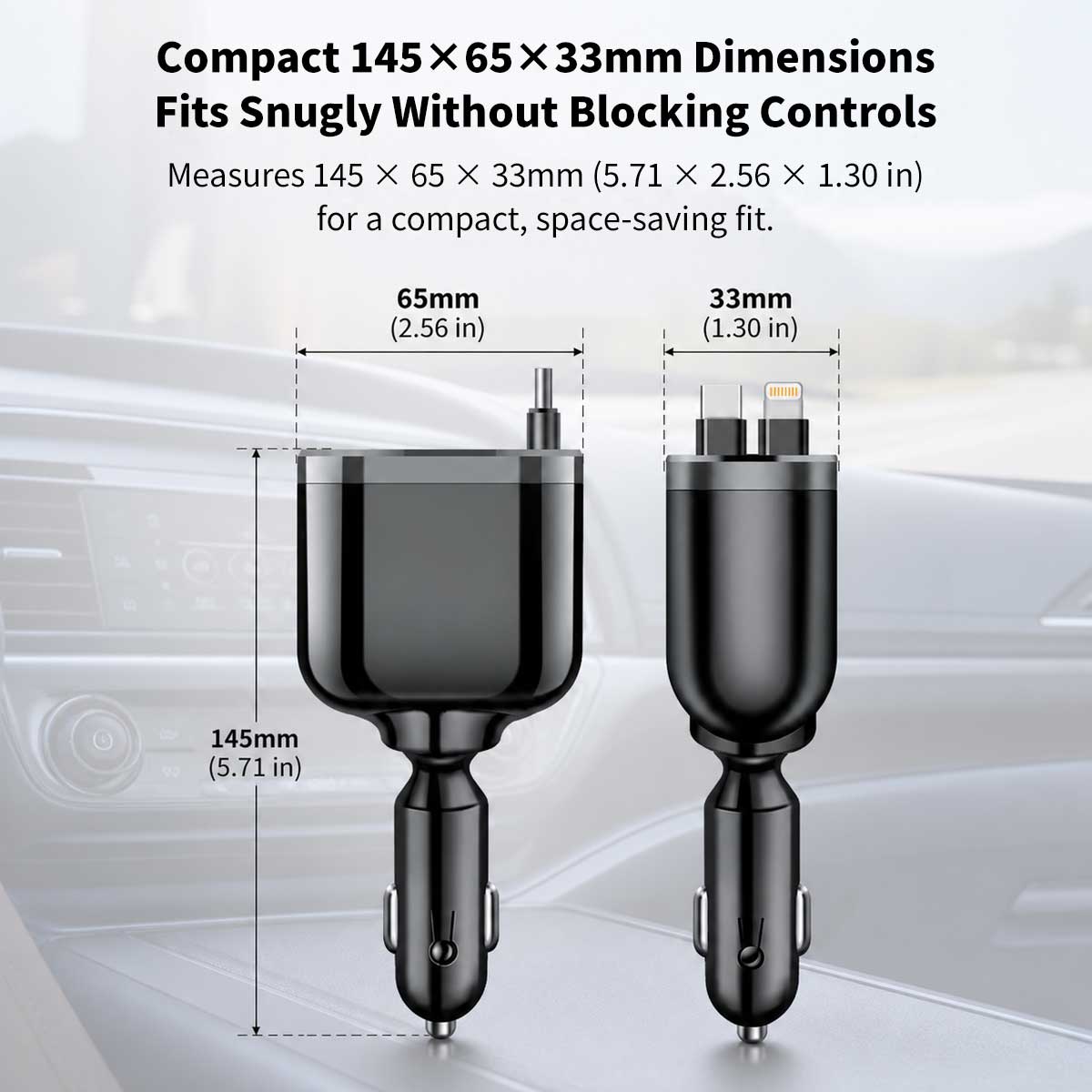 120W 5-in-1 Retractable Car Charger – 70cm Dual Cables, 30W USB-C PD | Traverseon