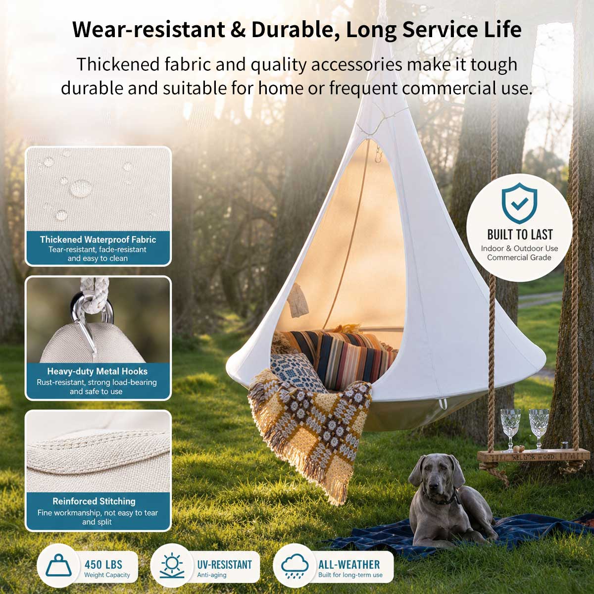 Conical Hanging Hammock Chair – 441 lb Waterproof Outdoor Swing | Traverseon