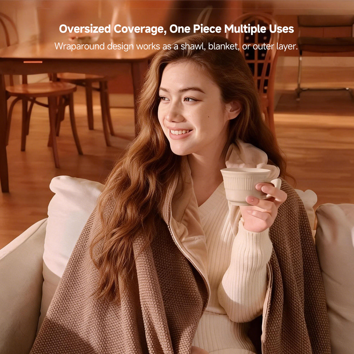 Cordless Graphene Heated Shawl – Hands-Free Wearable Warmth for Office & Home | Traverseon