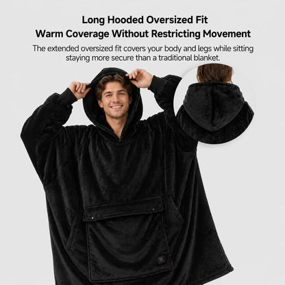 USB Heated Wearable Blanket Hoodie – 3-Zone Flannel Warmth | Traverseon