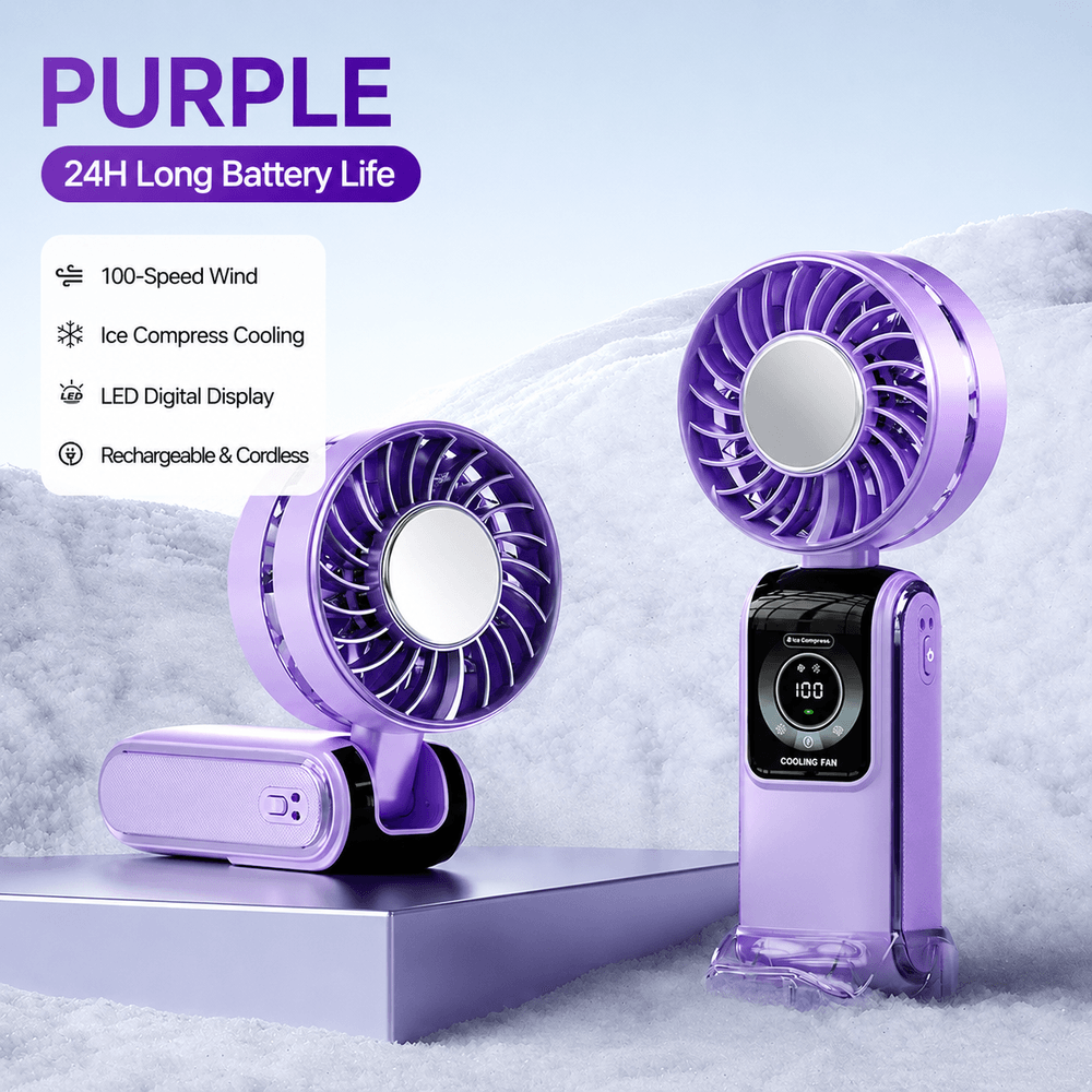 TEC Ice Compress 3-in-1 Handheld Fan - NTC Safe, 100-Speed, LED Digital Display, 3600mAh Portable Cooler|Traverseon