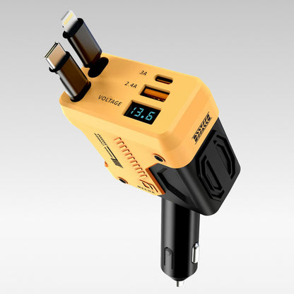 120W 4-in-1 Retractable Car Charger – 70 cm Dual Cables Fast Charge | Traverseon