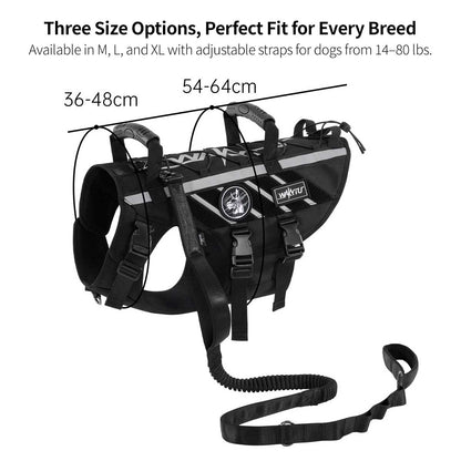 Outdoor Dog Harness – 900D Nylon Detachable Elastic Leash Reflective Dual Handles M/L/XL Hiking Walking | Traverseon
