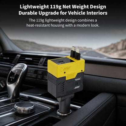120W Retractable Car Charger – 4-in-1 Dual Cables, 66W USB-C Fast Charge | Traverseon