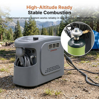 Portable Propane Water Heater – 20472 BTU 5200mAh Constant Temp 450g Tank Camping RV | Traverseon