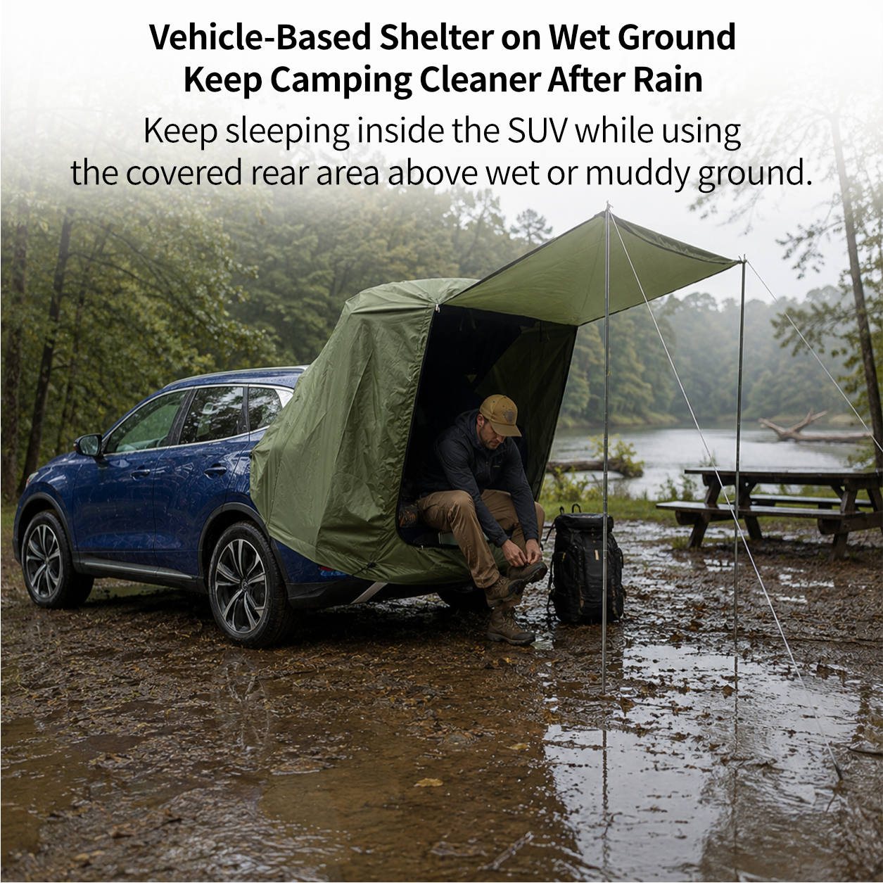 Car Camping Tent-2-3 Person Leak-Resistant SUV Tailgate Tent with Rear Awning | Traverseon