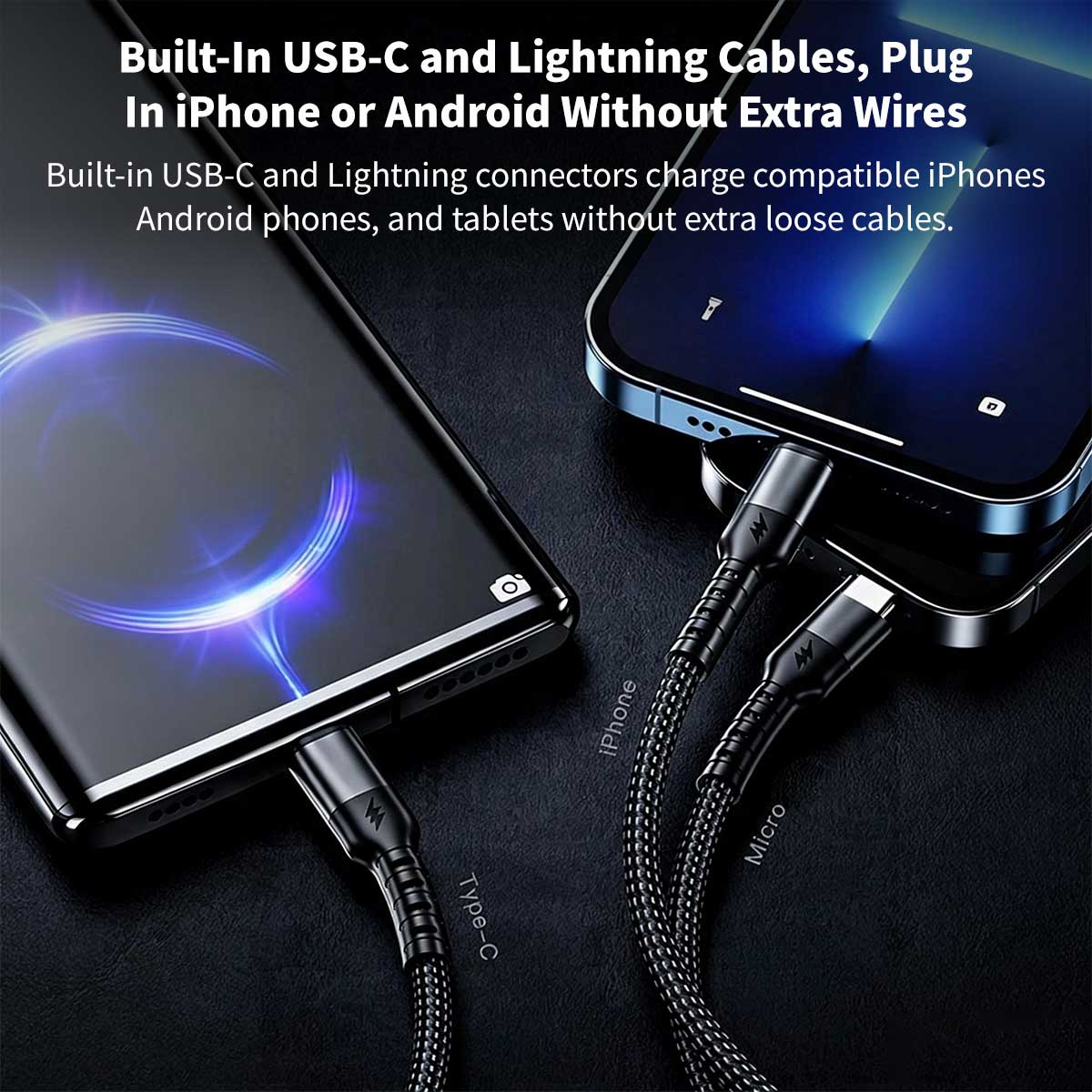 120W 4-in-1 Retractable Car Charger – 70 cm Dual Cables Fast Charge | Traverseon