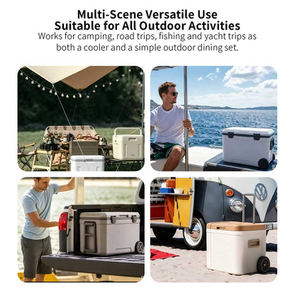 32L / 34Qt Folding Cooler Table – Wheeled Camping Picnic Cooler | Traverseon